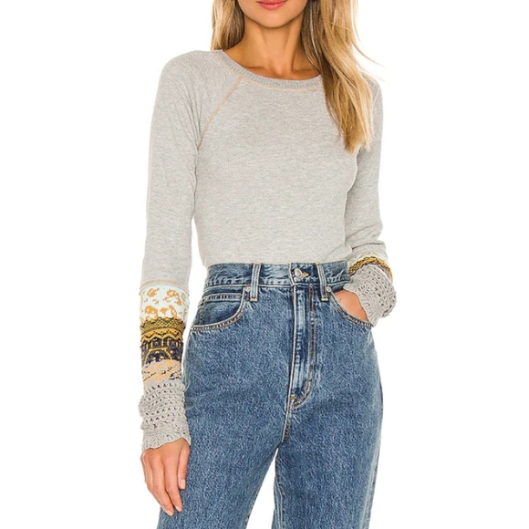 Free People Tops - Free People In The Mix Cuff Thermal Tee Heather Grey Color LAST ONE Sz Small NWT